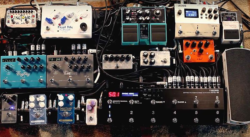 Just a few of the pedals that Sef controls with his ES-8 Effects Switching System.